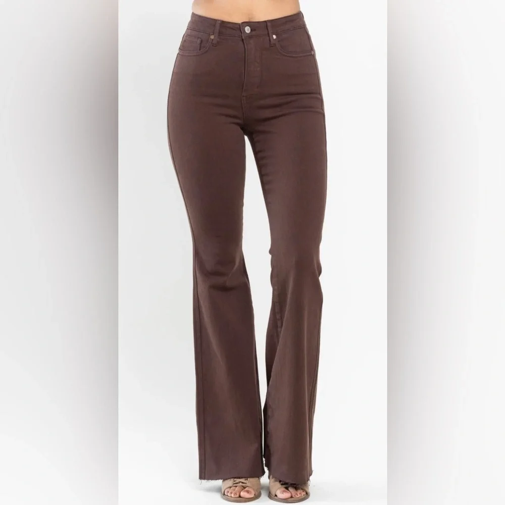 Judy Blue Country Chic Espresso Chocolate Hued High-Waist Flare Jeans 88803 14w
